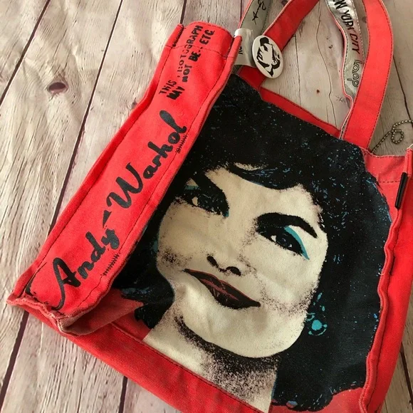 Loop NYC & ANDY WARHOL-Red Jackie O. Distressed Tote Canvas Bag-REPOSHING-used - Picture 11 of 17
